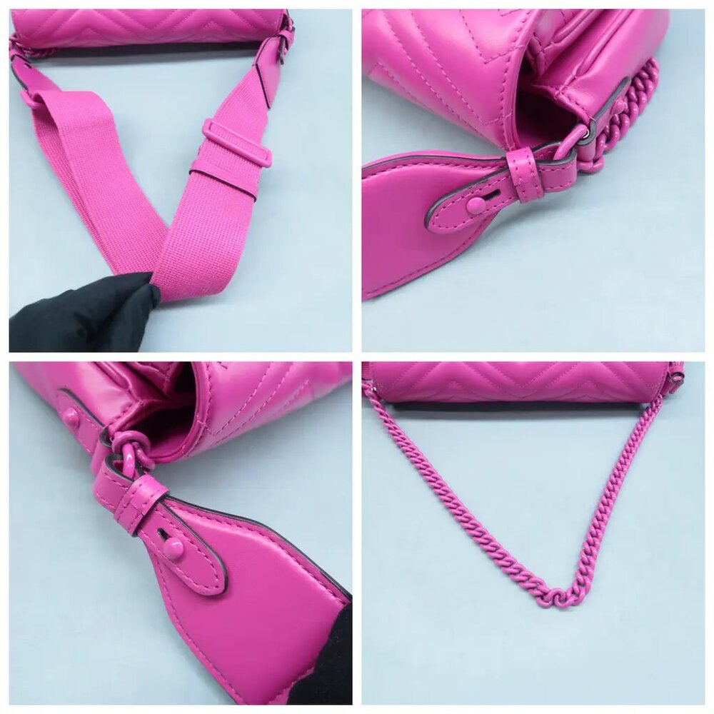 100% Authentic GUCCI GG Marmont Fuchsia Leather Shoulder Bag 1595-101324 - Picture 7 of 12